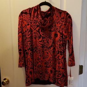 Ruby Rd cowl neck top red black pm